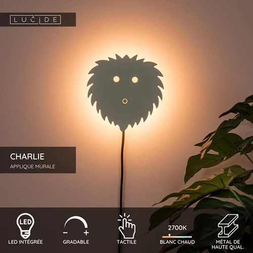 Lucide CHARLIE - Applique murale Chambres d'enfant - LED Dim. - 1x7W 2700K - Crème - USP